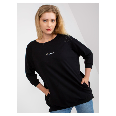 Plus size black cotton blouse with pockets