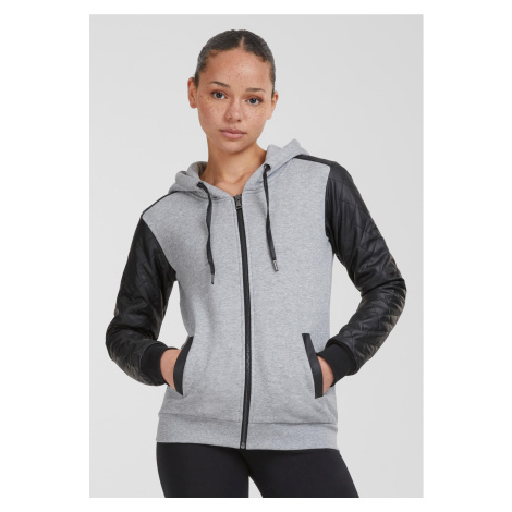 Women's diamond sleeve with zipper hood made of synthetic leather grey/blk Urban Classics