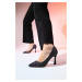 LuviShoes WAYNE Black Pink Tweed Transparent Women's Stiletto Heel Shoes