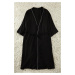 Trendyol Curve Black 2-Piece Viscose Binding Dressing Gown-Pajama Bottom Woven Pajama Set