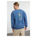 Trendyol Indigo Oversize/Wide Cut 100% Cotton Faded Effect Mystical Themed Sweatshirt