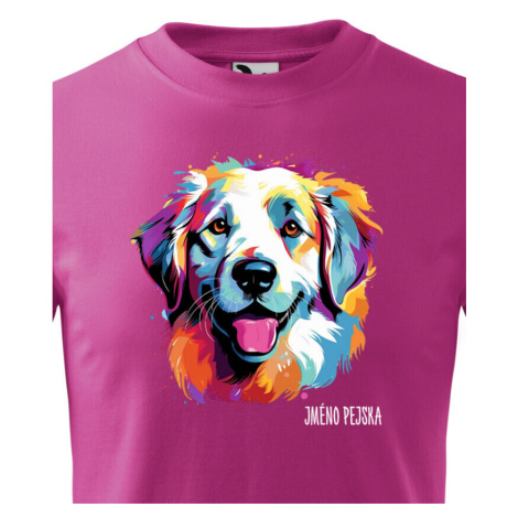 Detské tričko s potlačou plemena Pyrenejský horský pes s voliteľným menom
