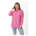 Şans Women's Plus Size Pink Shirt with Front Buttons and Long Sleeves