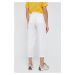 Ľanové nohavice United Colors of Benetton dámske, biela farba, rovné, vysoký pás