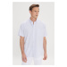 ALTINYILDIZ CLASSICS Men's White-blue Comfort Fit Comfy Cut Buttoned Collar Check Short Sleeve S