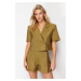 Trendyol Khaki Woven Short Sleeve Linen Look Blazer Jacket