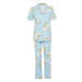 Trendyol Curve Blue Floral Patterned Shirt Collar Knitted Pajama Set