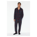 Trendyol Navy Blue Regular Fit Plaid Knitted Pajamas Set