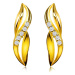 Diamantové náušnice zo žltého 9K zlata - prepletené vlnky, briliantová línia, puzetky