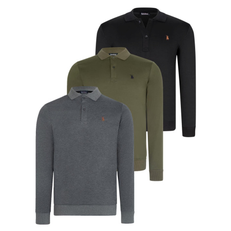 TRIPLE SET V4007 DEWBERRY MEN'S SWEATSHIRT-BLACK-ANTHRACITE-KHAKI