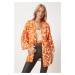 Happiness İstanbul Women's Orange Patterned Viscose Kimono