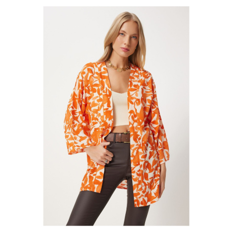 Happiness İstanbul Women's Orange Patterned Viscose Kimono