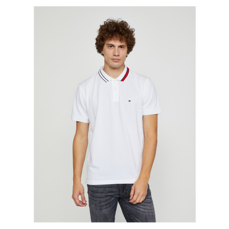 White Mens Polo T-Shirt Tommy Hilfiger Sophisticated Tipping - Men