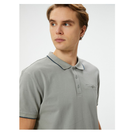 Koton Polo Neck T-Shirt Slim Fit Buttoned Short Sleeve Piping