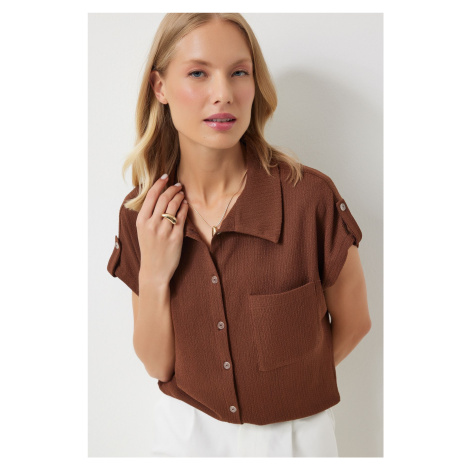 Happiness İstanbul Women's Brown Pocket Comfortable Knitted Shirt