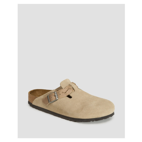 Dámske Krémové šľapky Birkenstock Boston Braided Suede Leather Narrow