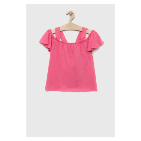 Detská bavlnená blúzka United Colors of Benetton ružová farba, jednofarebná