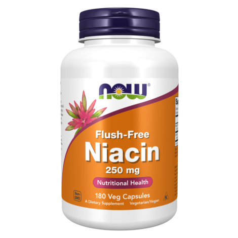 NOW® Foods NOW Niacin, Bez vedlejšího účinku zčervenání, 250 mg, 180 rostlinných kapslí