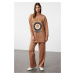 Trendyol Brown Printed Scuba Knitted Tracksuit Set