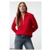 Trendyol Red Wool Wide Pattern Turn-down Collar Zippered Knitwear Sweater