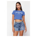 Trendyol Blue Ripped High Waist Denim Shorts