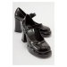 LuviShoes JAGOL Women's Black Patent Leather Heeled Shoes