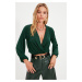 Trendyol Emerald Green Slim Double Breasted Neck Flexible Knitted Blouse