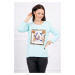 Blouse with 3D graphics and decorative pom pom mint