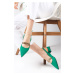 Mio Gusto Laura Green Color Open Back Matte Satin Fabric Women's Short Heeled Shoes