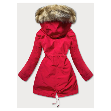 Červeno-ecru teplá dámska zimná bunda (W629) MHM