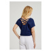 Women's blue T-shirt with back neckline MOODO - navy blue