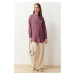 Trendyol Dark Pink Linen Aerobin Oversize Woven Shirt