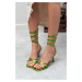 NİŞANTAŞI SHOES Women's Spark Green Ankle-tie Heeled Sandals