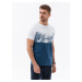 Ombre Men's two-tone t-shirt with palm leaf print - dark denim