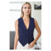 10202 Dewberry Crop Woven Women Vest-NAVY