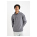 DEFACTO Gray Relax Fit Hooded Printed Sweatshirt