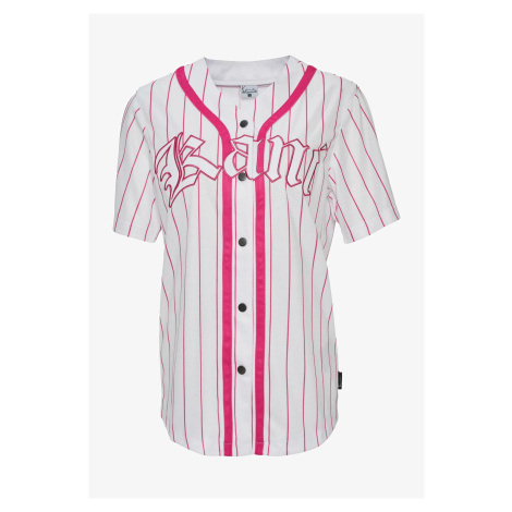 Karl Kani Woven Signature Old English Baseball Women Shirt White/Pink - Dámske - Košeľa Karl Kan