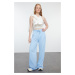 Trendyol Blue Cotton Wide Leg Thin Knitted Sports Sweatpants