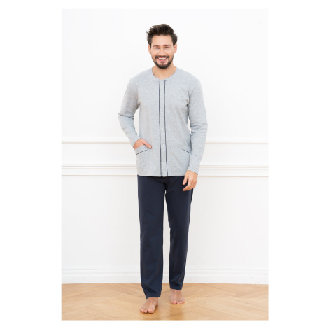 Men's pyjamas Alcest, long sleeves, long trousers - melange/navy blue Italian Fashion