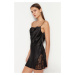 Trendyol Black Lace and Degaje Detailed Satin Woven Nightgown
