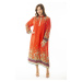 Şans Women's Plus Size Red Woven Viscose Fabric Long Sleeve Dress with Front Pat and Button