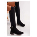 Shoeberry Women's Francesca Black Nubuck Elastic Boots Black Nubuck