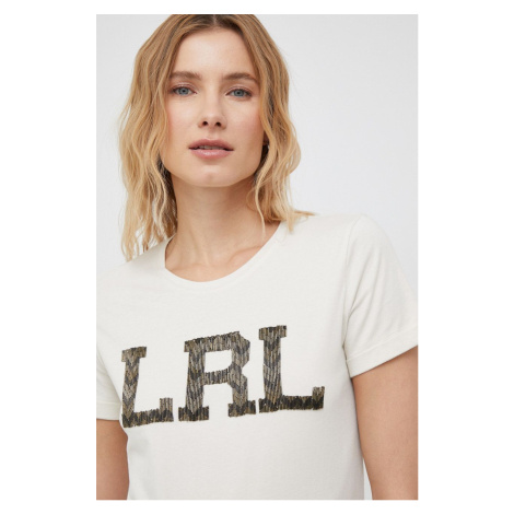 Bavlnené tričko Lauren Ralph Lauren béžová farba
