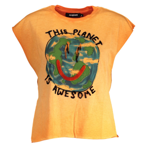 Oranžové tričko Desigual s krátkym rukávom
