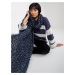 Women's winter knitted scarf of gray and dark blue color