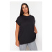 Trendyol Curve Black Boyfriend V-Neck Slit Knitted Modal Fabric T-Shirt