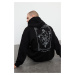 Trendyol Black Oversize/Wide Cut Hooded Floral Printed Fleece/Warm Sweatshirt