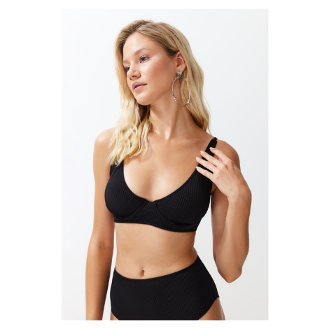 Trendyol Black Balconet Push Up Textured Bikini Top