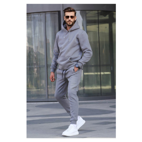 Madmext Dyed Gray Hooded Basic Tracksuit Set 5905