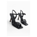 Marjin Women's Flat Toe Heeled Shoes Double Strap Heel Sandals Elkay Black Patent Leather